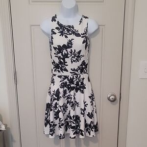 Aqua Black and White Floral Mini Dress, Size S